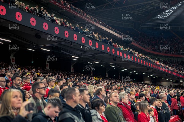 091125 - Wales v Argentina - Quilter Nations Series - Fans pay their respects during the minutes silence to mark Remembrance Sunday 