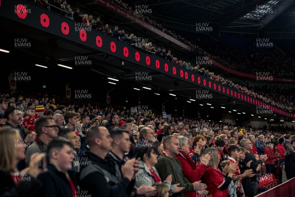 091125 - Wales v Argentina - Quilter Nations Series - Fans pay their respects during the minutes silence to mark Remembrance Sunday 