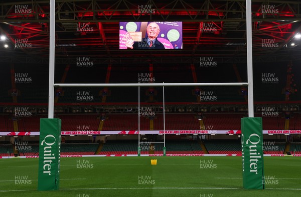 091125 - Wales v Argentina, Quilter Nations Series - Stadium screen tribute to Gwilym Roberts