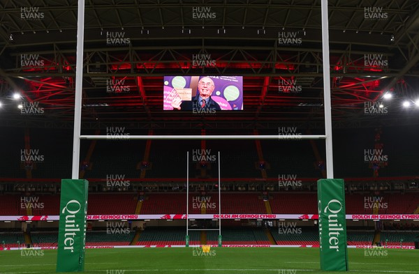 091125 - Wales v Argentina, Quilter Nations Series - Stadium screen tribute to Gwilym Roberts