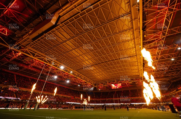 091125 - Wales v Argentina, Quilter Nations Series - A general view of the pyrotechnics ahead of the match