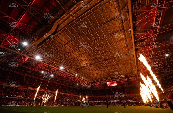 091125 - Wales v Argentina, Quilter Nations Series - A general view of the pyrotechnics ahead of the match