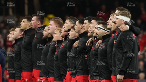 091125 - Wales v Argentina, Quilter Nations Series - The Wales team lineup for the anthems
