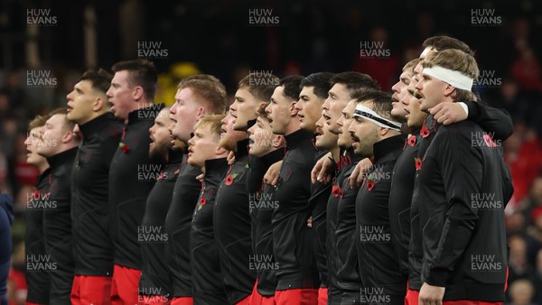 091125 - Wales v Argentina, Quilter Nations Series - The Wales team lineup for the anthems