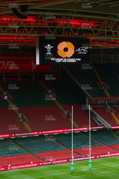 091125 - Wales v Argentina - Quilter Nations Series - General view inside Principality Stadium before the match showing Remembrance Day poppy on big screen