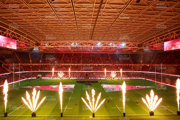 091125 - Wales v Argentina - Quilter Nations Series - General view inside Principality Stadium of pyrotechnics before the match as the teams run out