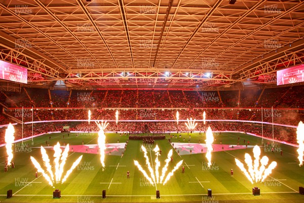 091125 - Wales v Argentina - Quilter Nations Series - General view inside Principality Stadium of pyrotechnics before the match as the teams run out