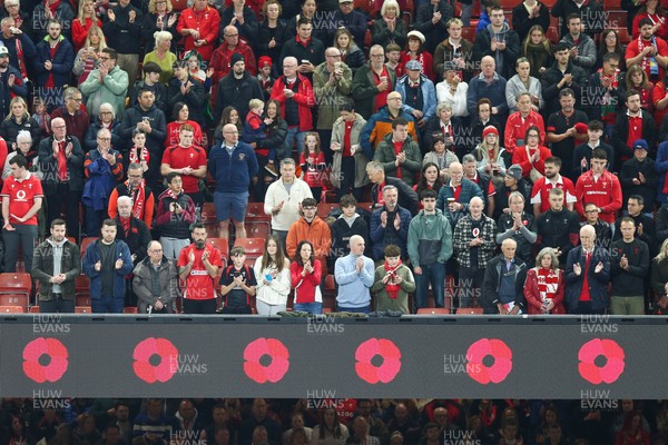 091125 - Wales v Argentina - Quilter Nations Series - General view inside Principality Stadium showing poppies on LEDs as part of Remembrance Sunday