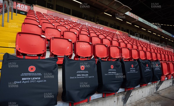 121122 - Wales v Argentina, Autumn Nations Series - Remembrance seat covers in place at the Principality Stadium