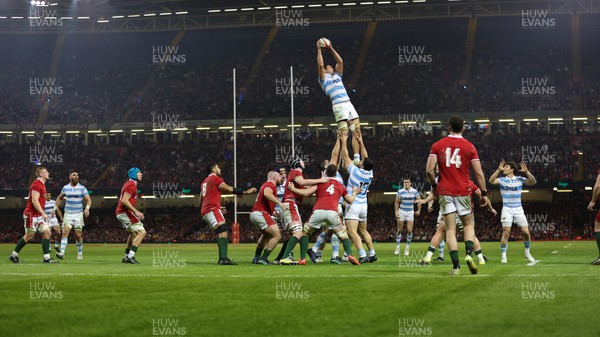 121122 - Wales v Argentina, Autumn Nations Series - Juan Martin Gonzalez of Argentina takes the line out ball