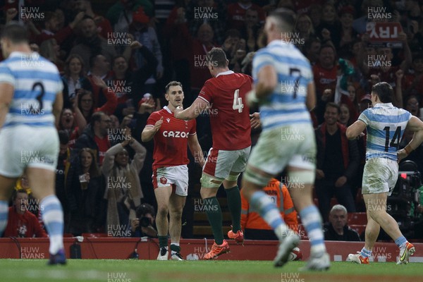 121122 - Wales v Argentina - Autumn Nations Series - Tomos Williams of Wales celebrates after scoring a try