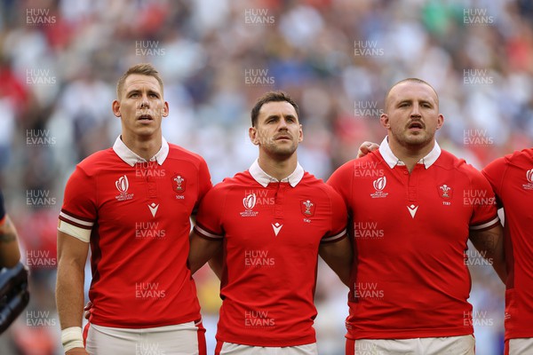 141023 - Wales v Argentina - Rugby World Cup Quarter Final - Liam Williams, Tomos Williams and Dillon Lewis of Wales sing the anthem