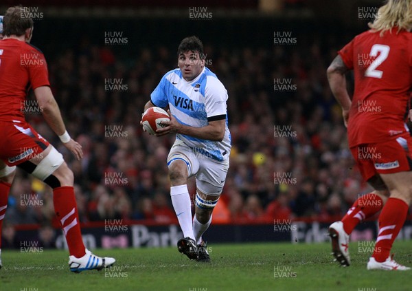 161113 - Wales v Argentina - Dove Men+Care Series - Argentina's Julio Farias Cabello looks for a gap in the Welsh defense (c) Huw Evans Agency