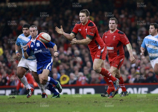 161113 - Wales v Argentina - Dove Men+Care Series - Wales' Dan Biggar spreads the ball wide(c) Huw Evans Agency