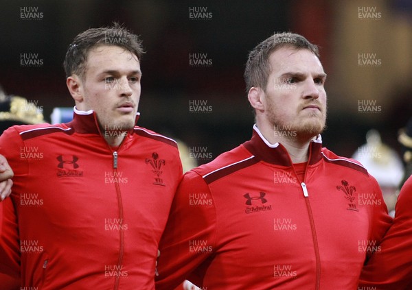 161113 - Wales v Argentina - Dove Men+Care Series - Wales' Cory Allen(L) and Gethin Jenkins sing the National Anthem(c) Huw Evans Agency