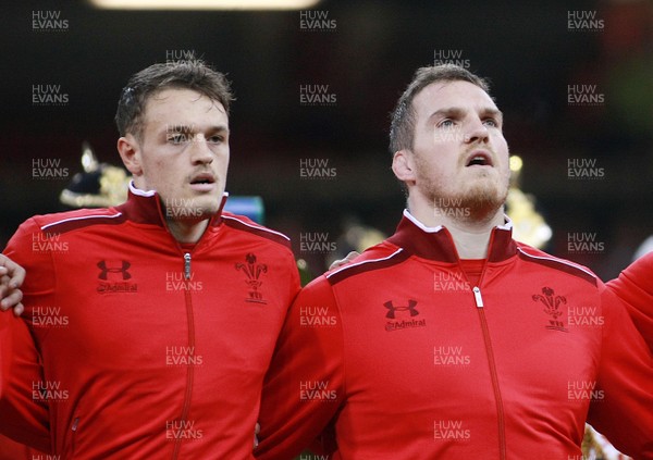 161113 - Wales v Argentina - Dove Men+Care Series - Wales' Cory Allen(L) and Gethin Jenkins sing the National Anthem(c) Huw Evans Agency