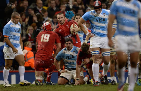 161113 - Wales v Argentina - Dove Men Series 2013 -Ken Owens of Wales scores try