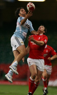 18.08.07  Wales v Argentina Wales Mark Jones is beaten to the ball by Augustin Pichot 