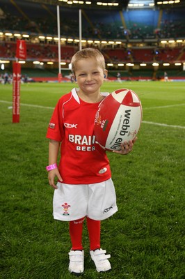 18.08.07  Wales v Argentina... Six year old Rhys Harris the Wales team mascot 