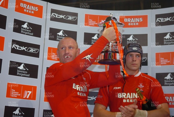 18.08.07 - Wales v Argentina - Invesco Perpetual 2007 Summer Series - Wales' Gareth Thomas lifts the winers trophy  