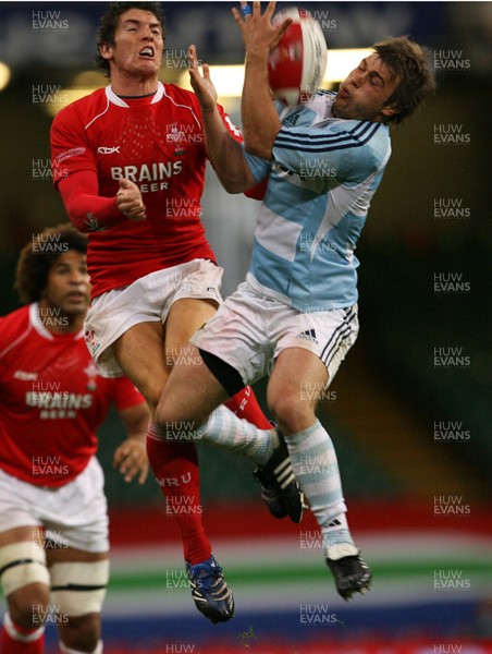 18.08.07  Wales v Argentina Wales James Hook and Federico Serra Miras compete for ball. 