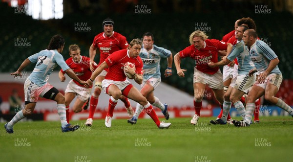 18.08.07  Wales v Argentina Wales Jamie Robinson takes on Martin Gaitan. 