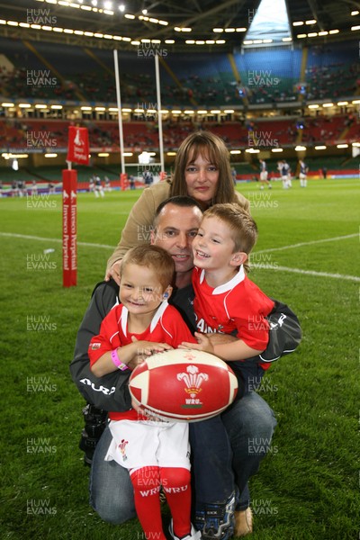 18.08.07  Wales v Argentina... Six year old Rhys Harris the Wales team mascot with his family. 