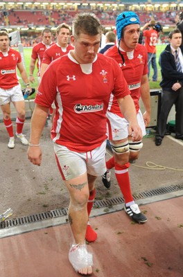 20.08.11 - Wales v Argentina - RWC Warm-Up Match - Richard Hibbard of Wales at the end of the game with an ice pack on his foot. 