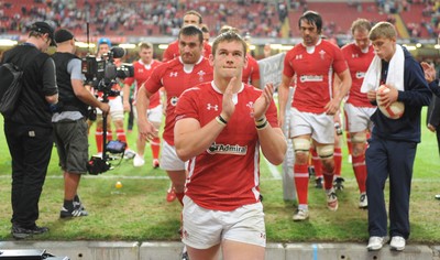 20.08.11 - Wales v Argentina - RWC Warm-Up Match - Dan Lydiate of Wales claps the crowd at the end of the game. 