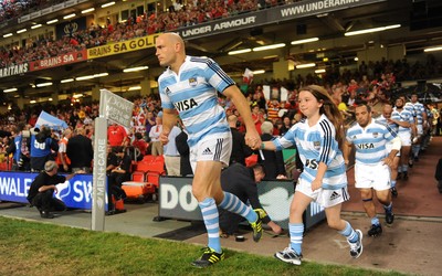 20.08.11 - Wales v Argentina - RWC Warm-Up Match - Felipe Contepomi of Argentina leads out his side. 