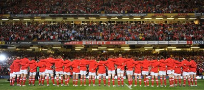 20.08.11 - Wales v Argentina - RWC Warm-Up Match - Wales players line up for the national anthems. 