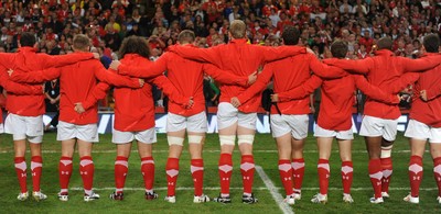 20.08.11 - Wales v Argentina - RWC Warm-Up Match - Wales players line up for the national anthems. 