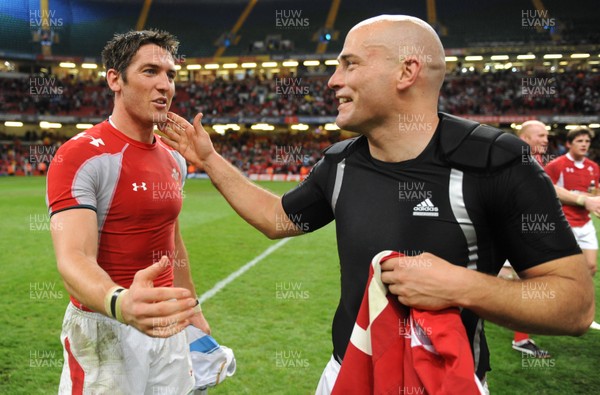 20.08.11 - Wales v Argentina - RWC Warm-Up Match - James Hook of Wales and Felipe Contepomi of Argentina swap shirts at the end of the game. 