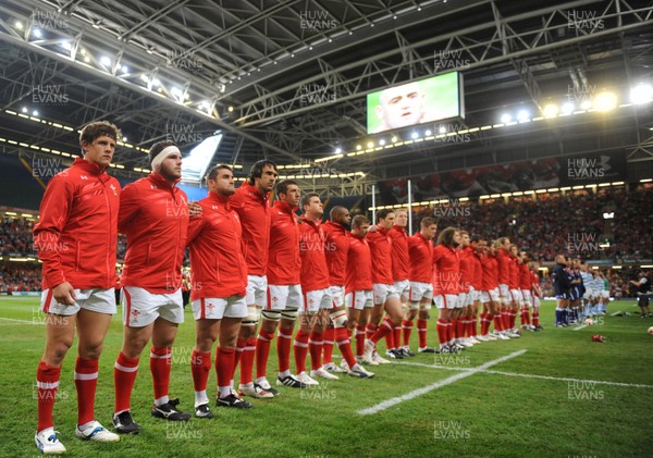 20.08.11 - Wales v Argentina - RWC Warm-Up Match - Wales players line up for the national anthems. 