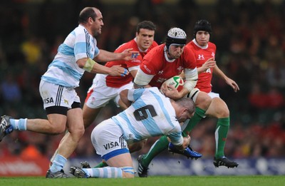 21.11.09 - Wales v Argentina - Invesco Perpetual Series 2009 - Wales' Ryan Jones  is tackled by Argentina's Tomas Leonardi. 