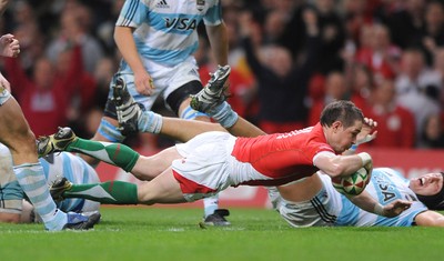21.11.09 - Wales v Argentina - Invesco Perpetual Series 2009 - Wales' Shane Williams dives in to score try. 