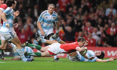 21.11.09 - Wales v Argentina - Invesco Perpetual Series 2009 - Wales' Shane Williams dives in to score try. 