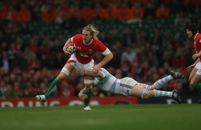 21.11.09 - Wales v Argentina... Wales' Andy Powell is tackled by Argentina's Tomas Leonardi. 