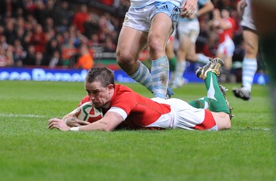21.11.09 - Invesco Perpetual International Rugby, Wales v Argentina Wales' Shane Williams dives over to score a try 