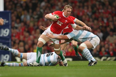 21.11.09... Wales v Argentina, Invesco Perpetual Series 2009 -  Wales' Andy Powell holds off Argentina's Mariano Sambucetti 