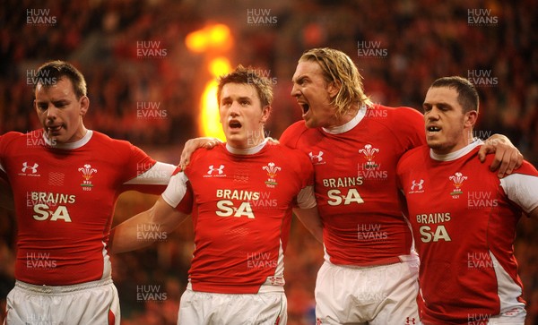 21.11.09 - Wales v Argentina - Invesco Perpetual Series 2009 - Matthew Rees, Jonathan Davies, Andy Powell and Paul James line up for the national anthems. 