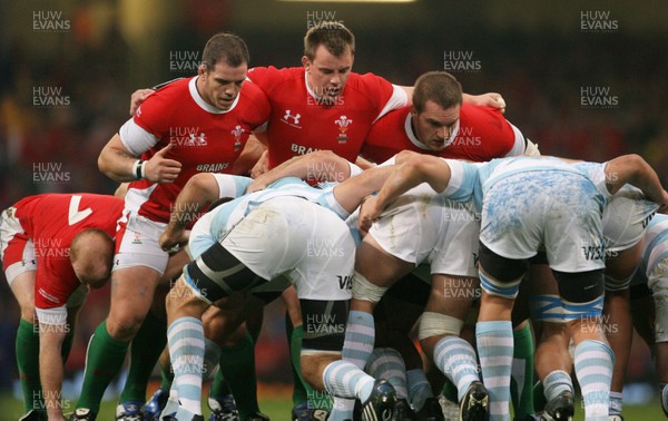 21.11.09 - Wales v Argentina... Wales' Front row Paul James,Matthew Rees and Gethin Jenkins. 
