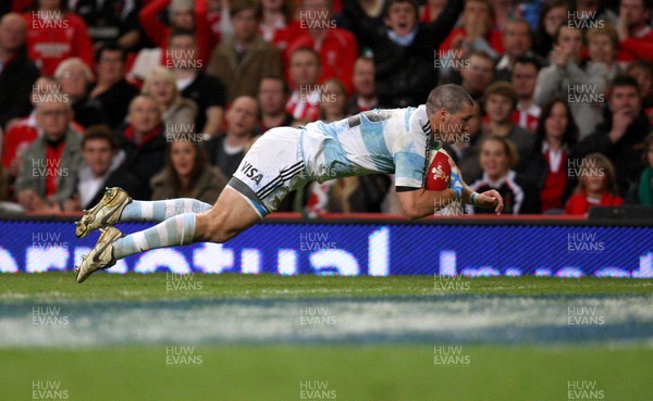 21.11.09... Wales v Argentina, Invesco Perpetual Series 2009 -  Argentina's Martin Rodriguez dives in to score try 