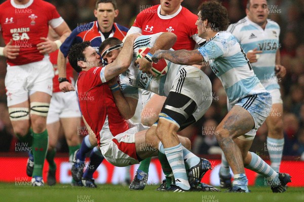 21.11.09... Wales v Argentina, Invesco Perpetual Series 2009 -  Argentina's Juan Martin Fernandez Lobbe is tackled by Wales' Stephen Jones 
