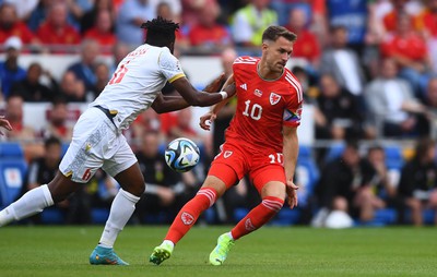 160623 - Wales v Armenia - UEFA European Championship Qualifers - Aaron Ramsey of Wales is challenged by Ugochukwu Iwu of Armenia