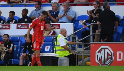 160623 - Wales v Armenia - UEFA European Championship Qualifers - Aaron Ramsey of Wales kicks an object after being substituted