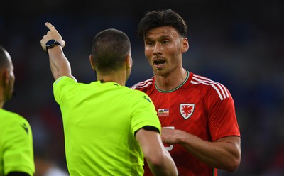 160623 - Wales v Armenia - UEFA European Championship Qualifers - Referee Georgi Kabakov sends off Kieffer Moore of Wales
