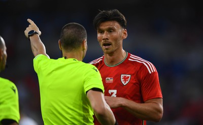 160623 - Wales v Armenia - UEFA European Championship Qualifers - Referee Georgi Kabakov sends off Kieffer Moore of Wales