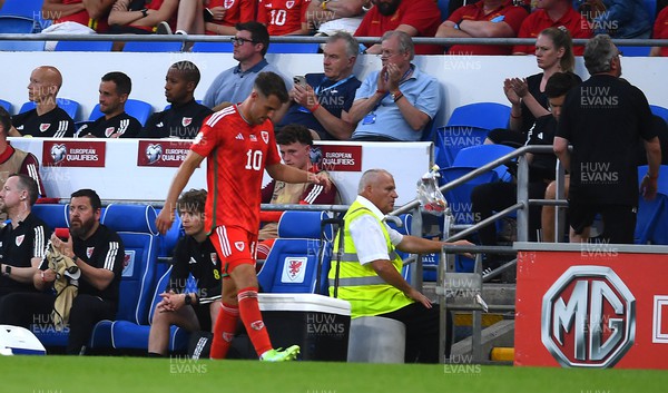 160623 - Wales v Armenia - UEFA European Championship Qualifers - Aaron Ramsey of Wales kicks an object after being substituted