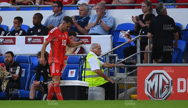 160623 - Wales v Armenia - UEFA European Championship Qualifers - Aaron Ramsey of Wales kicks an object after being substituted